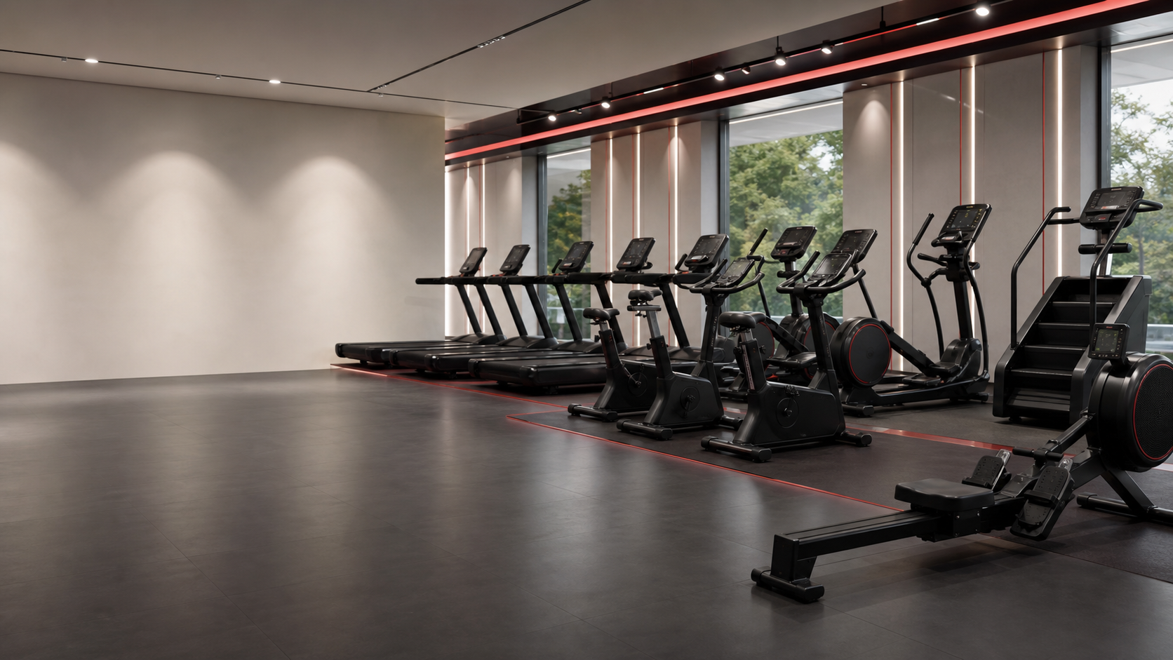 Commercial cardio equipment in a premium factory showroom
